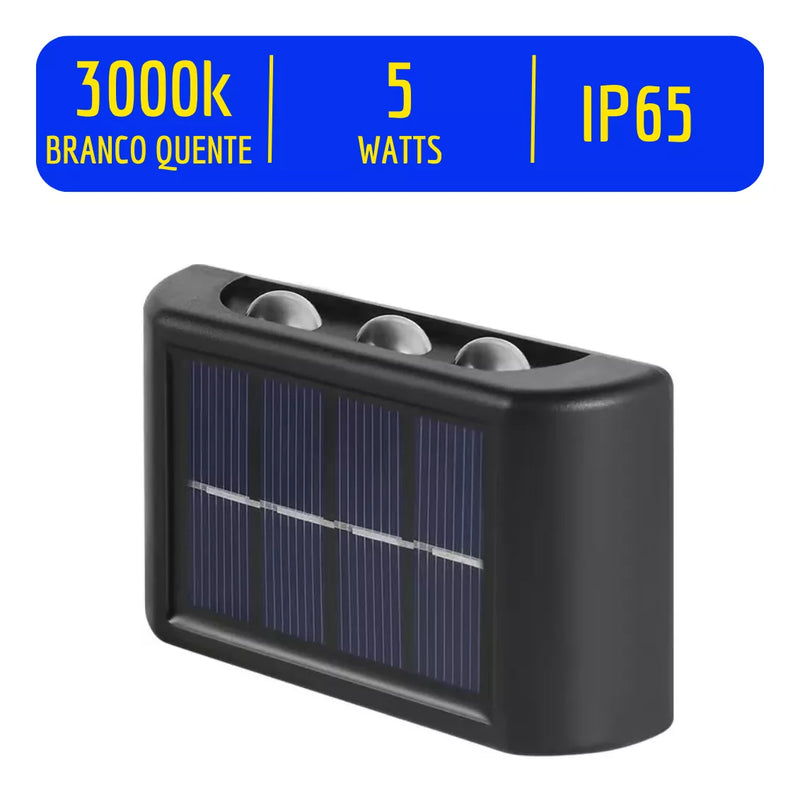 Arandela Solar com 6 Leds Jardim Escadas Muros Prova D'água