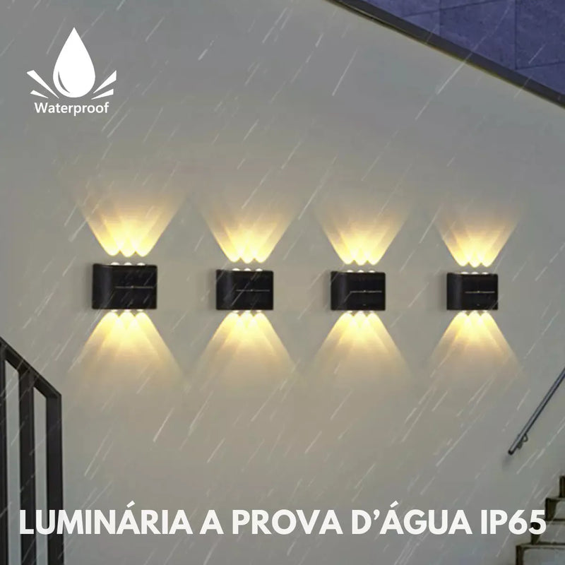 Arandela Solar com 6 Leds Jardim Escadas Muros Prova D'água