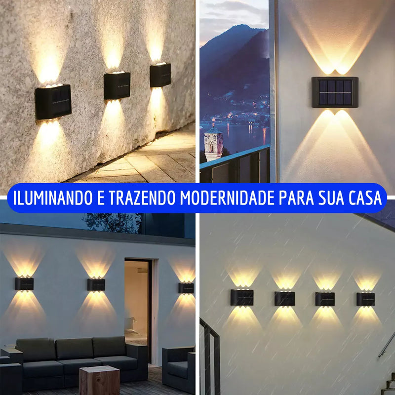 Arandela Solar com 6 Leds Jardim Escadas Muros Prova D'água