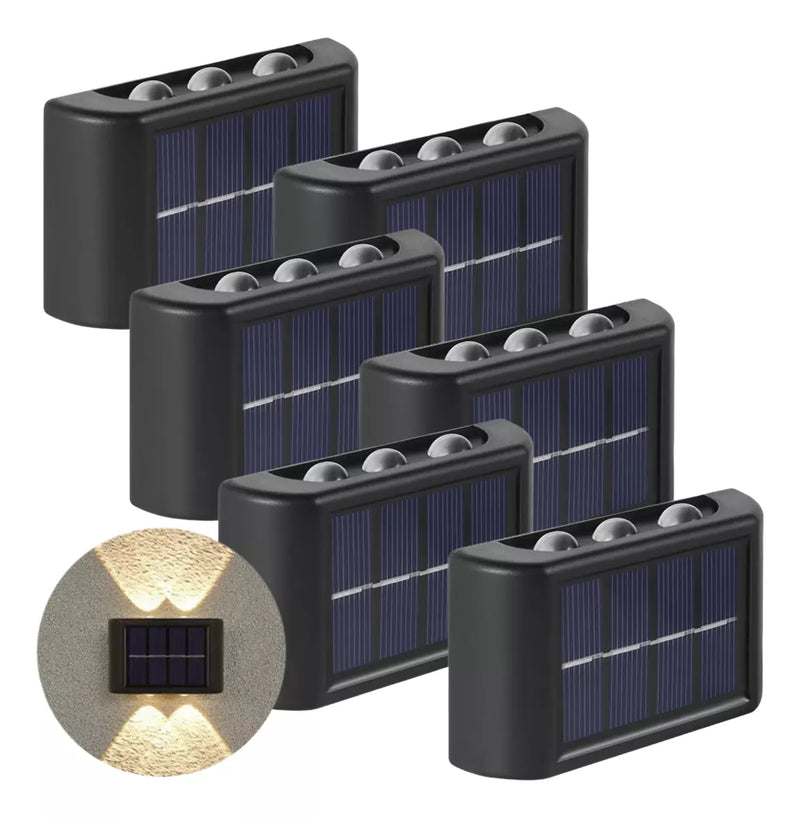 Arandela Solar com 6 Leds Jardim Escadas Muros Prova D'água