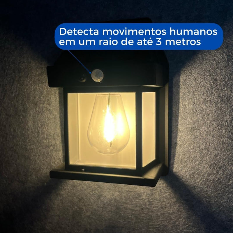 Luminária Solar Externa Potente Arandela Lâmpada Vintage Sensor de Presença e Acendimento Automático