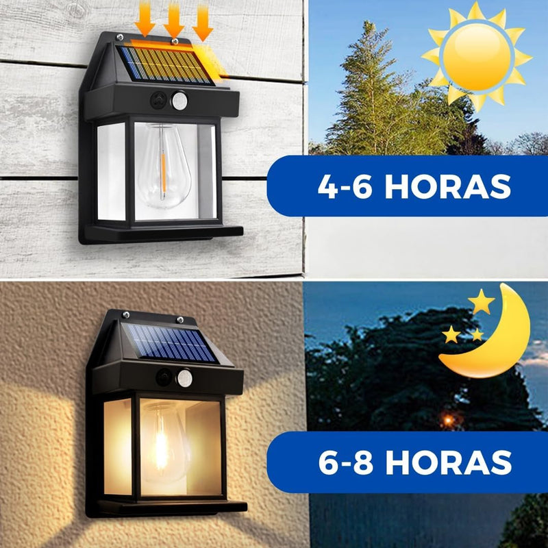 Luminária Solar Externa Potente Arandela Lâmpada Vintage Sensor de Presença e Acendimento Automático