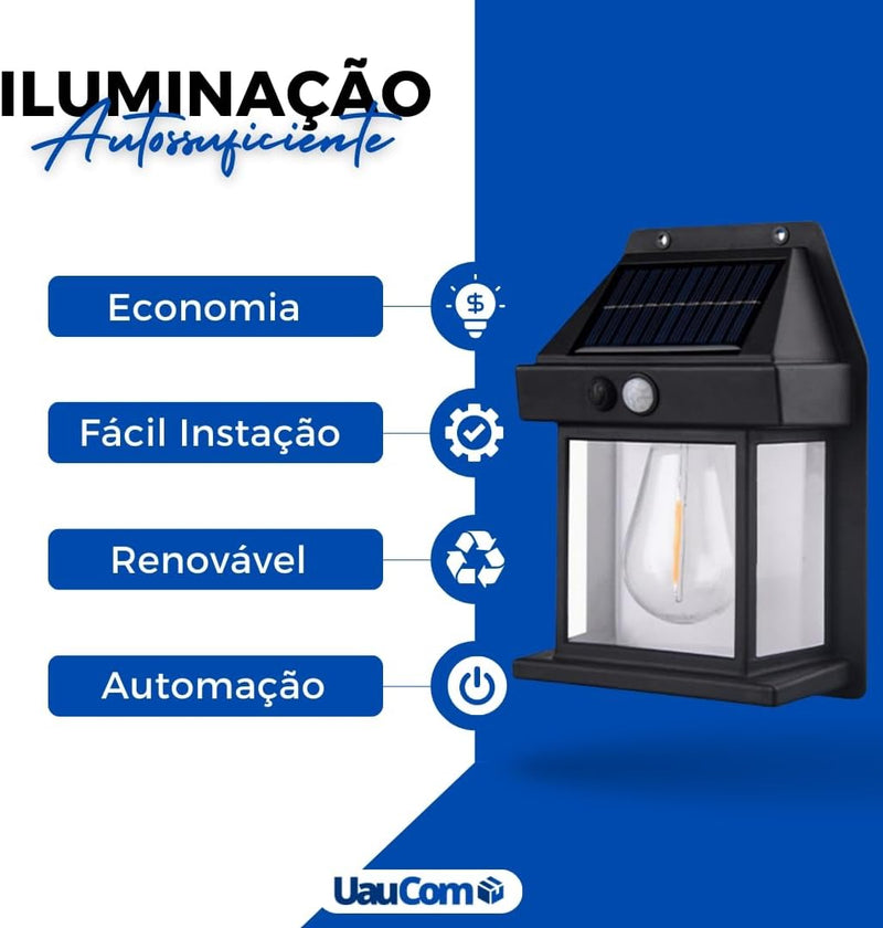 Luminária Solar Externa Potente Arandela Lâmpada Vintage Sensor de Presença e Acendimento Automático