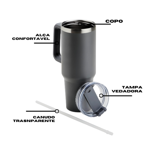 Copo Térmico Quencher Tipo Stanley Liso Grande 1200 Ml Canudo Parede Dupla Inox