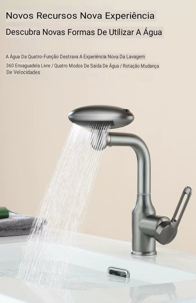 Torneira Giratória Mixer Para Lavatório 360° Faucet Multifunções 4 Modos Stream Spray