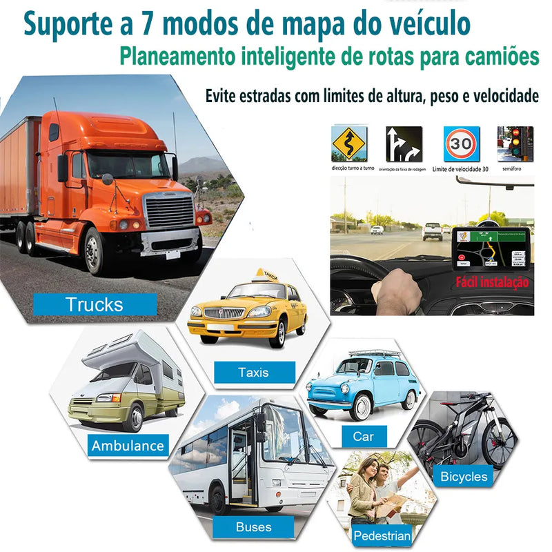 GPS Automotivo Truck LCD 7" Pol. Tela Touch FM Preto - Mapa Brasil Atualizado