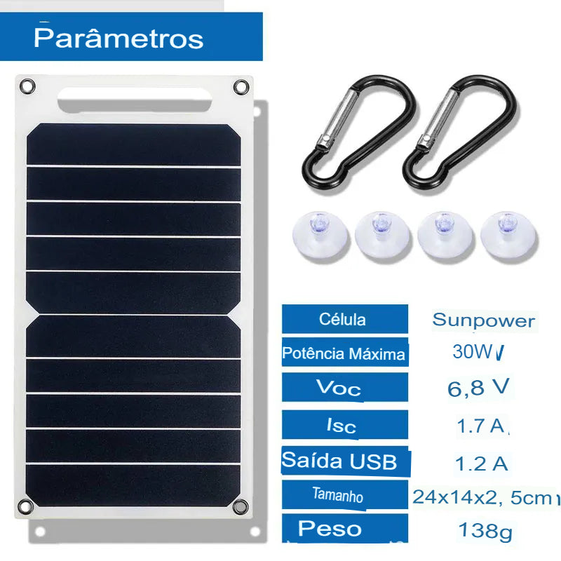 Painel Solar de Carregamento de Celular 30w USB Prova D'água