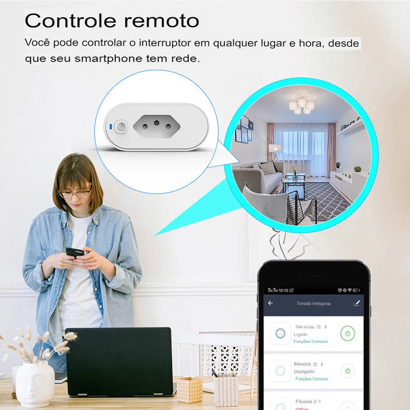 Tomada Inteligente de Automação Residencial WiFi Plug Smart Life Google Home-Alexa