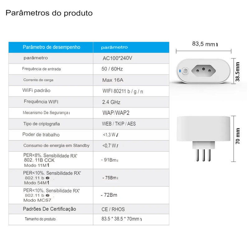 Tomada Inteligente de Automação Residencial WiFi Plug Smart Life Google Home-Alexa