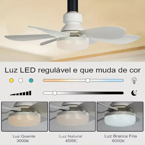 Lâmpada Ventilador De Teto Super Silencioso LED Bivolt Controle de Iluminação e Ventilação