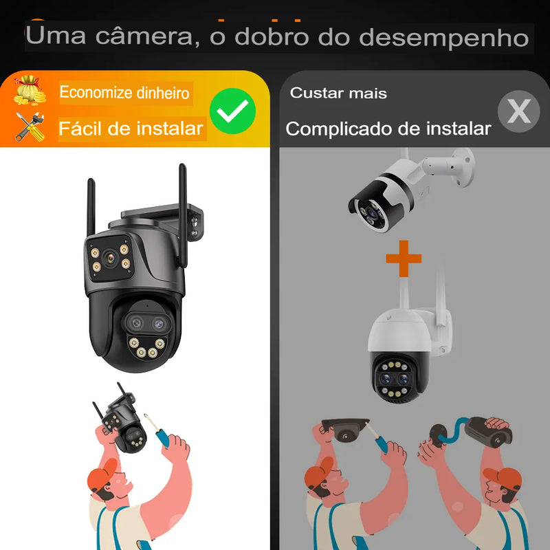 Câmera de Segurança e Vigilância Lente Tripla Sem Fio IP 9MP HD Wi-Fi Zoom de 8X