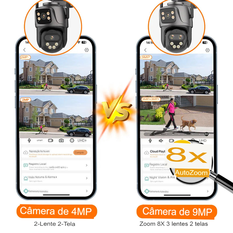 Câmera de Segurança e Vigilância Lente Tripla Sem Fio IP 9MP HD Wi-Fi Zoom de 8X