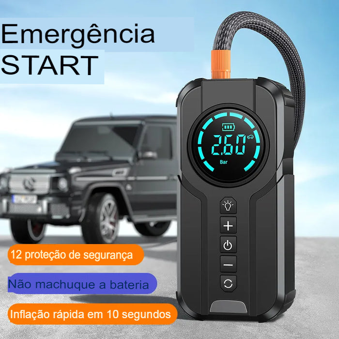 Compressor de Ar Digital e Auxiliar Partida Veicular Portátil Jumper Starter AirPump