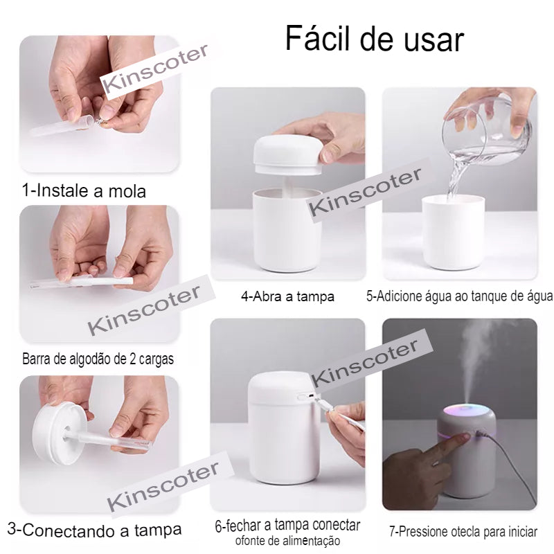 Umidificador De Ar Portátil H2O para Casa e Carro Com Difusor de Aromas